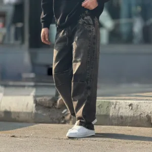 شلوار بگ پیله دار جین کمر کش