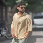 پیراهن نخی آستین کوتاه اسلپ قواره بزرگ - Image 4