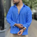 پیراهن تنسل آستین بلند راه راه مردانه - Image 9