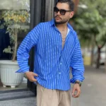 پیراهن تنسل آستین بلند راه راه مردانه - Image 8