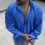 پیراهن تنسل آستین بلند راه راه مردانه - Image 7