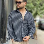 پیراهن تنسل آستین بلند راه راه مردانه - Image 5