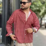 پیراهن تنسل آستین بلند راه راه مردانه