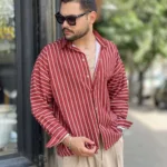 پیراهن تنسل آستین بلند راه راه مردانه - Image 2