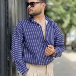 پیراهن تنسل آستین بلند راه راه مردانه - Image 12