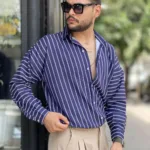 پیراهن تنسل آستین بلند راه راه مردانه - Image 11