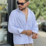 پیراهن تنسل آستین بلند راه راه مردانه - Image 18