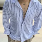 پیراهن تنسل آستین بلند راه راه مردانه - Image 16