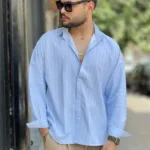 پیراهن تنسل آستین بلند راه راه مردانه - Image 15