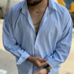 پیراهن تنسل آستین بلند راه راه مردانه - Image 13