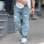 شلوار جین بگ زاپ دار آبی