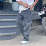 شلوار جین بگ ساده دودی کد 6746 - Image 3