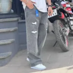 شلوار جین بگ زاپ دار خاکستری کد 6667 - Image 3