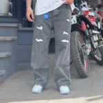 شلوار جین بگ زاپ دار خاکستری کد 6667 - Image 4