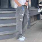 شلوار جین بگ زاپ دار خاکستری کد 6667 - Image 2