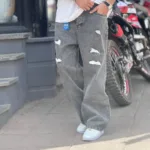 شلوار جین بگ زاپ دار خاکستری کد 6667