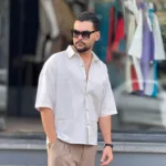 پیراهن لینن مردانه آستین کوتاه خنک تابستانه - Image 5