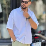 پیراهن لینن مردانه آستین کوتاه خنک تابستانه - Image 10