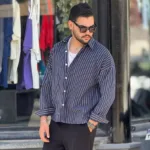 پیراهن مردانه آستین بلند لینن راه راه - Image 4