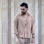 پیراهن مردانه آستین بلند لینن ساده - Image 3