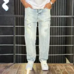 شلوار مام فیت جین مردانه زاپدار آبی یخی کد 3/545 - Image 3