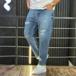 شلوار مام فیت جین مردانه زاپدار آبی کد 3/769