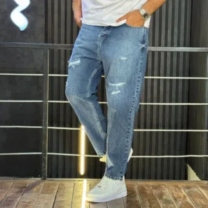 شلوار مام فیت جین مردانه زاپدار آبی کد 3/769