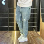 شلوار مام فیت جین مردانه زاپدار آبی سنگشور کد 3/803