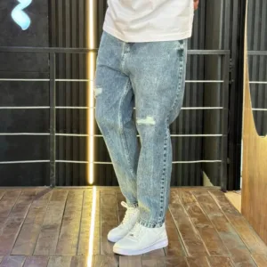 شلوار مام فیت جین مردانه زاپدار آبی سنگشور کد 3/803