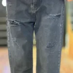 شلوار مام فیت جین مردانه زاپدار مشکی کد 3/1019 - Image 4