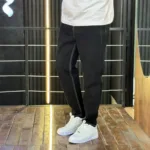 شلوار مام فیت جین مردانه مشکی دوخت سفید کد 7132