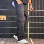 شلوار جین بگ دودی تیره زانو زاپ 4/561 - Image 3