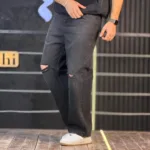 شلوار جین بگ دودی تیره زانو زاپ 4/561