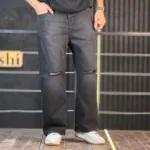 شلوار جین بگ دودی تیره زانو زاپ 4/561 - Image 2