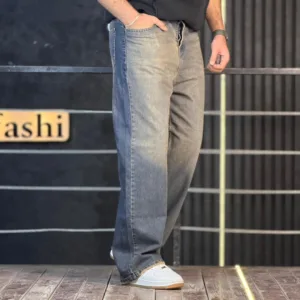 شلوار جین بگ آبی تیره تینت قهوه ای 4/346