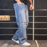 شلوار جین بگ آبی روشن زانو زاپ 4/365 - Image 2