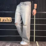 شلوار جین بگ دودی روشن زانو زاپ 4/397