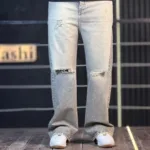 شلوار جین بگ دودی روشن زانو زاپ 4/397 - Image 3