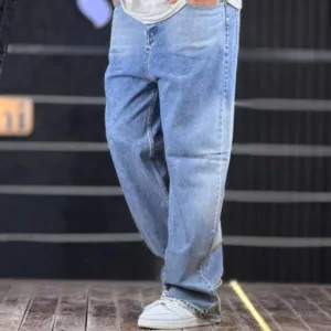 شلوار جین بگ ساده آبی تینت یخی 4/340