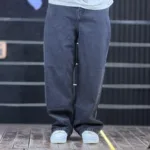 شلوار جین بگ ساده دودی تیره 4/687 - Image 2