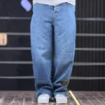 شلوار جین بگ ساده آبی شست یخی 4/619 - Image 2