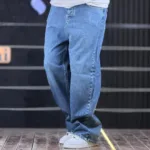 شلوار جین بگ ساده آبی شست یخی 4/619