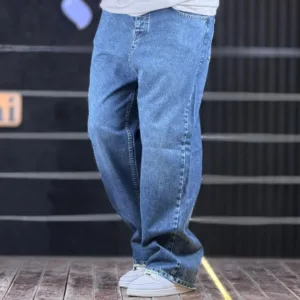 شلوار جین بگ ساده آبی شست یخی 4/619