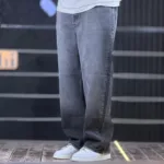 شلوار جین بگ ساده دودی تیره تینت سفید 4/566 - Image 2