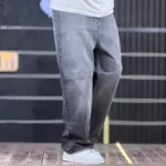 شلوار جین بگ ساده دودی تیره تینت سفید 4/566