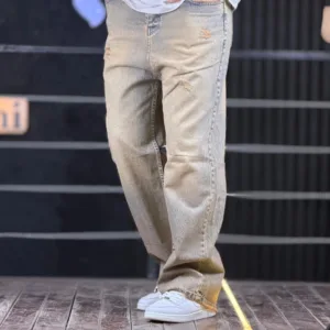 شلوار جین بگ زخمی آبی تینت قهوه ای 4/464