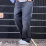 شلوار جین بگ ساده دودی تیره شست سفید 4/562 - Image 2