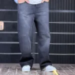 شلوار جین بگ ساده دودی تیره شست سفید 4/562 - Image 3