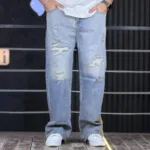 شلوار جین بگ زاپ دار دوختی آبی روشن تینت یخی 4/327 - Image 2