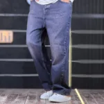 شلوار جین بگ ساده آبی تیره تینت قهوه ای 4/594